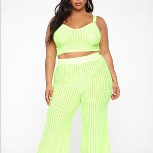 Festival Baddie Fashion Nova Two Piece Lime Green Pant/CropTop Set